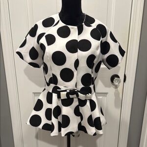 Polka Dot Peplum Top - Black & White